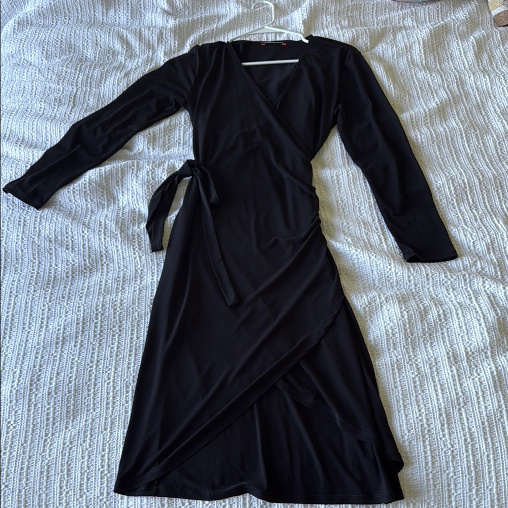 Chic Black Long Sleeve Wrap Dress